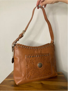 American West Harvest Moon Zip-Top Shoulder Bag Leather 30th Anniversary EUC